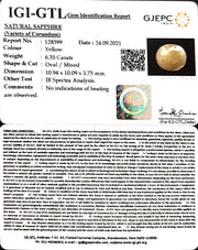 6.35/CT Natural Yellow Sapphire with Govt Lab Certificate-(1221)